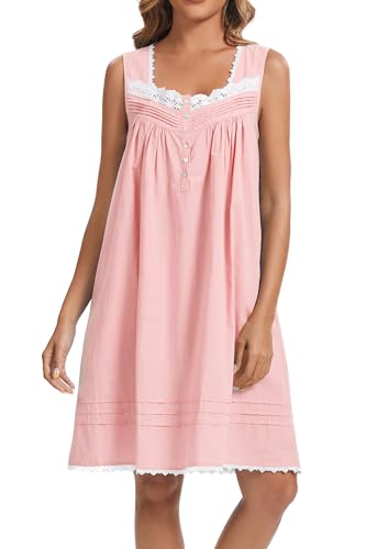 Image of AVIIER 100% Cotton Nightgowns for Women Sleeveless Night Gown with Pockets
