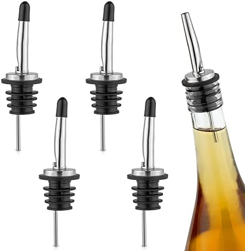 Zulay 4 Pack Stainless Steel Liquor Pourers with Rubber Dust Caps - Tapered Spout Liquor Bottle Pourers for Alcohol - Pour Spout For Liquor Bottles, Olive Oil Dispensers, Syrup, Vinegar, Juice