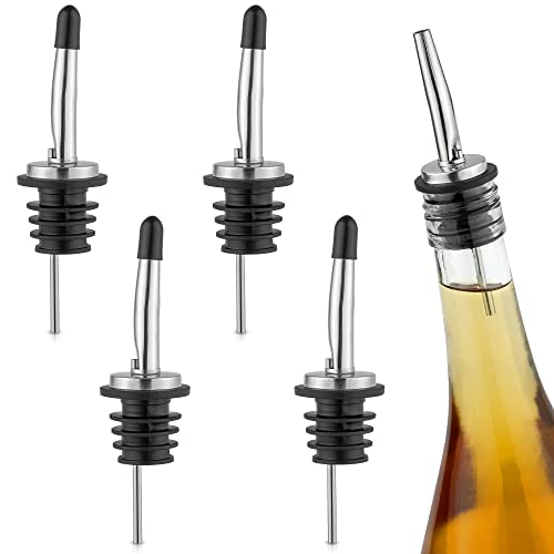 Zulay 4 Pack Stainless Steel Liquor Pourers With Rubber Dust Caps - Tapered Spout Liquor Bottle Pourers For Alcohol - Pour Spout For Liquor Bottles, Olive Oil Dispensers, Syrup, Vinegar, Juice #TOP18