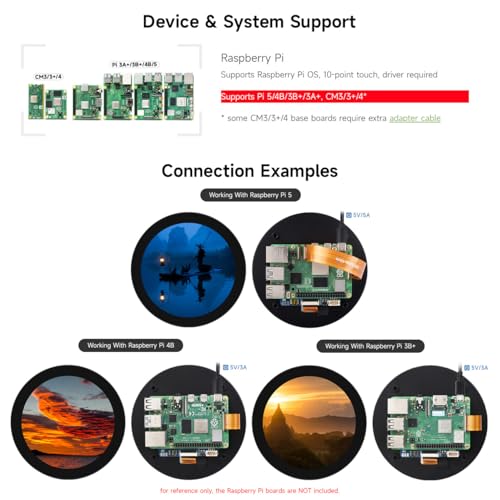 Image of waveshare 4inch DSI Round Touch Display, 720 x 720 Resolution, IPS, 10-Point Touch, Compatible with Raspberry Pi 5 /4B /3B+ /3A+, CM3 /3+ /4, 170 Wide Viewing Angle