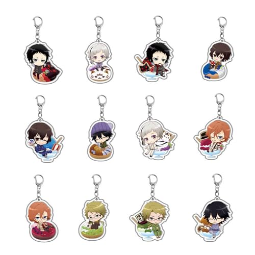 GO2COSY Set of 12 Anime Bungo Stray Dogs Keychain Osamu Dazai Acrylic Pendant Key Chain Key Ring