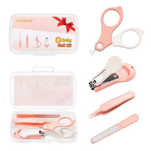 Image of Yeeeasy Baby Nail Clippers Kit Baby Grooming Set with Nail Clippers, Scissors, Nail File & Tweezers Baby Care Kit Fingernail Cutter for Baby,Newborn,Infant,Toddler,Kid(Pink)