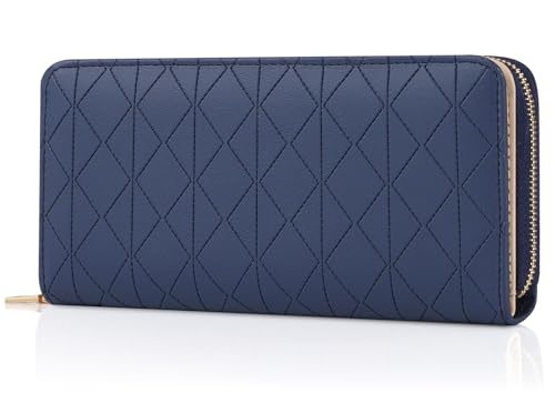 RRANCharltu Geldbörse Damen Leder Portemonnaie Damen groß Geldbeutel im Langformat Gross Portmonee mit Reißverschluss und Druckknopf mit vielen Fächern und Kartenhalter, Saphirblau