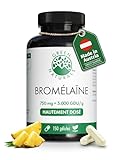 Green Naturals® Bromélaïne – Hautement dosée : 750 mg (5 000 GDU/g) d’extrait naturel d’ananas – Gélules gastro-résistantes (DR Caps) – Vegan & testée en laboratoire – 150 gélules (5 mois)