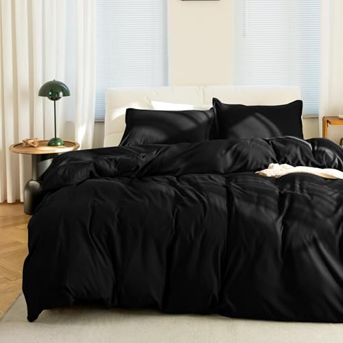 KINMEROOM Black Duvet Cover Set Twin Size, 2 Pieces, 1 Soft Bedding Duvet Cover 68×90 Inches with...