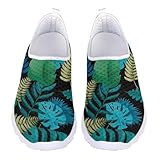Cumagical Leaves Green Print Breathable Mesh Athletic Shoes Lightweight Durable Traction Outdoor Indoor Workout