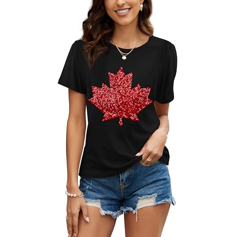 Image of PESION Womens Short Sleeve T-Shirt Sequined Tops O-Neck Funny Graphic Tees Blouse