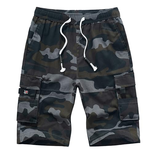 APTRO Mens Shorts Cargo Shorts Combat Work Summer Cotton Casual Multi Pocket Knee Length Elastic Shorts 901 Camo Black 2XL