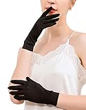 METWAY Mulberry Silk Gloves for Sleeping Women Summer Sunscreen UV Protection Thin Lightweight Pure Silk Overnight Glove Black