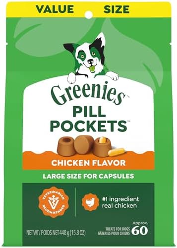 Greenies Pill Pockets for Dogs Large Size, Dog Treat Pouch for Capsule Medication, Chicken Flavor, 15.8 oz. Pouch