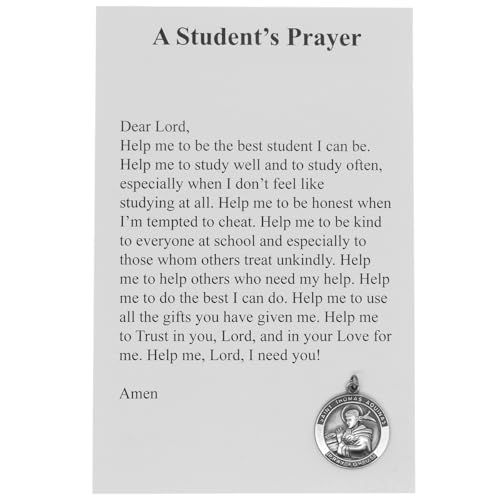 St. Thomas Aquinas Medal and A Student's Prayer Holy Card | 1" Silver Tone Medal | Devotional Holy Card | Catholic Gift | Made in the USA