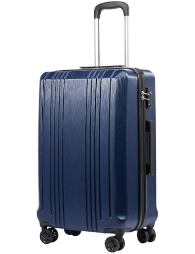Coolife Luggage Expandable(only 28') Suitcase PC+ABS with TSA Lock Spinner 20in 24in 28in (navy, S(20in_carry on))
