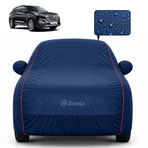 Image of Premium 100% Waterproof Car Cover for Hyundai's Tucson 2022-2026 Models All-Weather, UV & Dust Protection | Heavy-Duty 3-Layer Fabric | Custom Fit with Mirror & Antenna Pockets | Navy Blue
