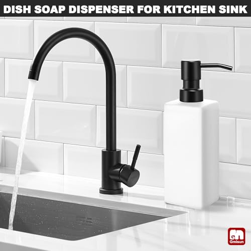 Image of GMISUN White Soap Dispenser Bathroom, Hand Glass Soap Dispenser with Stainless Steel Pump, 12 fl oz /350ml Dish Dispenser for Kitchen, Modern Refillable Liquid Soap and Lotion Dispenser for Countertop