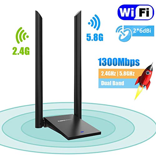 USB WiFi Adapter for PC, 1300Mbps Dual Band 2.4GHz/400Mbps 5.8GHz/867Mbps High Gain Antennas