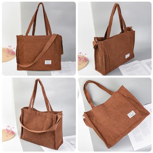Image of Valleycomfy Corduroy Tote Bag for Women Travel Crossbody Bag Purse Women Shoulder Bags Work Handbags Everyday Hobo Bag