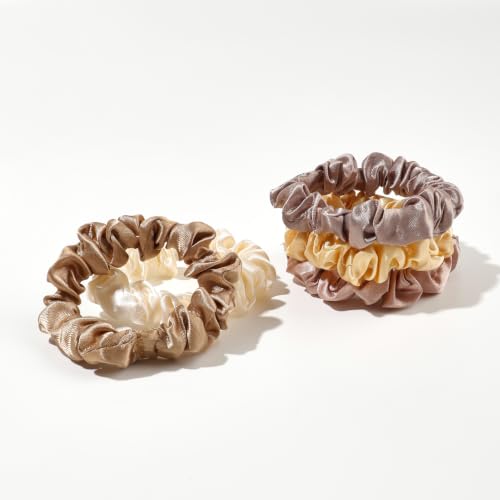 Image of Silk Hair Ties Satin Scrunchies - Small Mini Scrunchy for Women Thick Hair Accessories Cute Soft No Slip Hair Elastics Ponytail Holder for Curly Hair No Damage Hairties Gift for Girls
