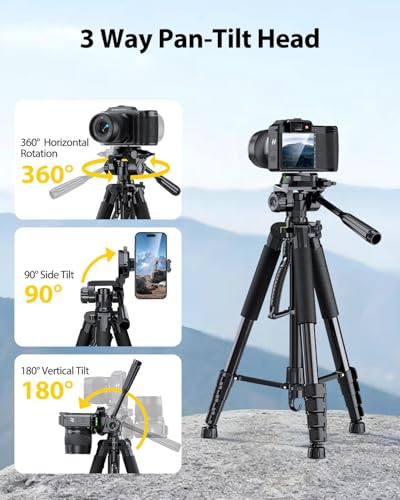 UBeesize 67” Camera Tripod with Travel Bag, Cell Phone Tripod with Bluetooth Remote and Phone Holder, Compatible with All Cameras, Cell Phones, Projector, Webcam, Spotting Scopes