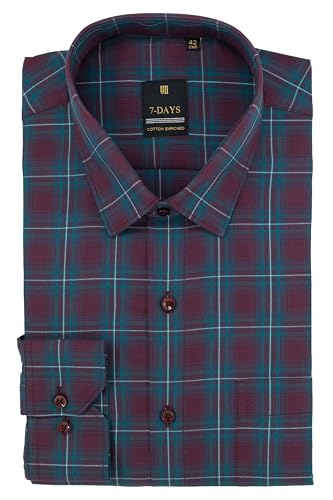 Image of 7-DAYS Men's Premium Checks Formal Shirt - Cotton Rich, Regular Fit, Full Sleeve, with Pocket, Wrinkle Resistant - Stylish Office & Everyday Wear.
