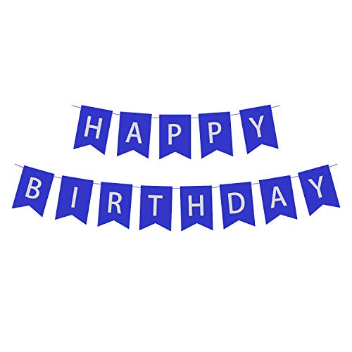 Senmaid Guirlanda de bandeiras decoração de aniversário com texto em inglês ''Happy Birthday', cor azul-escuro