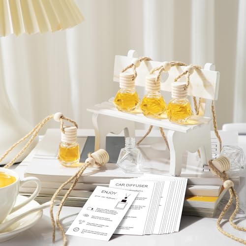 Image of Boao 15 Sets Hanging Car Air Freshener Diffuser Bottles Empty Bulk with Car Diffuser Instruction Cards Organza Bags Glass Refillable Essential Oil Fragrance Aromatherapy Pendant (Diamond,Transparent)