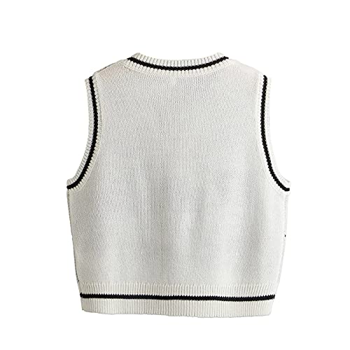 Image of jinghuiyue Women's Sleeveless Sweater Vest Halloween Skull Printed Knit Vest V Neck Crop Pullover Knitwear Tank Tops