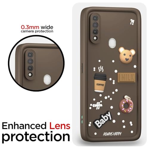 Image of Bintage Cute Fun Taddy Cartoon 3D Ball Bear Milk Donut Coffee Cup Silicon Case Full Body & Camera Protection Back Cover Compatible for Vivo U20 - Brown
