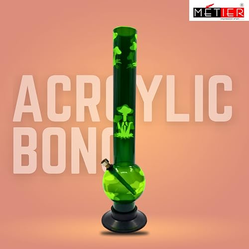 Image of METIER 16 inch bongsmoke Single Bulb Acrylic(Plastic) Waterpipe Bong Rolling Pipe Portable Hookah Hukka Vape Bongs Bottle Size 40cm Color Green