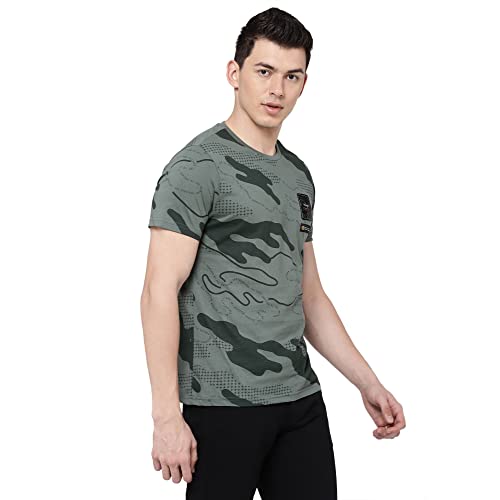 Image of Wrangler Men Olive Printed Regular Fit T-Shirt