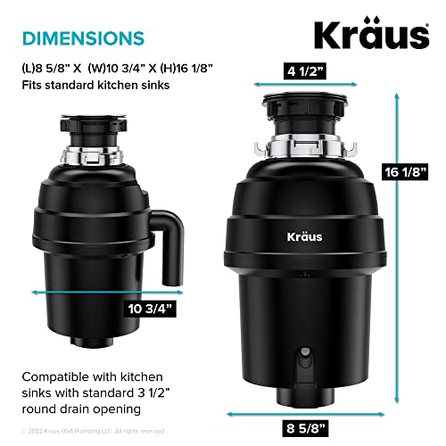 KRAUS WasteGuard 1 HP Ultra-Quiet Garbage Disposal with Quick Connect, Kitchen Sink Drain Cover, Power Cord and Flange Included, KWD100-100MBL by Kraus - Image 7