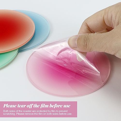 Image of Acrylic Coaster, 6 Pcs Drink Coasters Colorful Acrylic Coaster Set | Cute Coasters Round Heat Resistant Holder Anti Slip Table Coasters with Metal Holder Stand for Table Bar Desk Home Decor