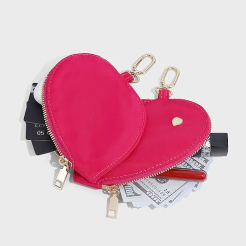 2 In 1 Love Stitching Wrist Bag Simple Nylon Wallet Bank Card Holder (Rose Red)4