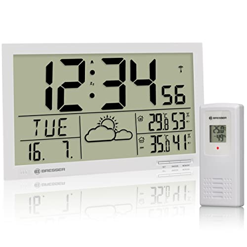 Bresser Wetterstation Funk mit Außensensor MyTime Jumbo LCD Wetter Wanduhr...