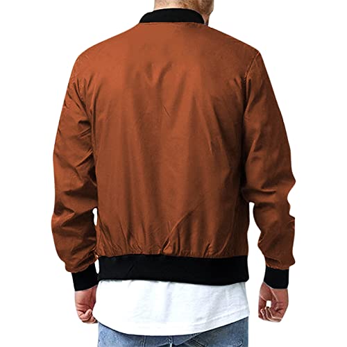 Ymosrh Work Jackets For Men, Coat Men Fashion Mens Lightweight Rain Jacket Leather Motorcycle Men's Flight Bomber Jacket Spring Fall Causal Softshell Windbreaker Coat Outerwear Letterman (L, Coffee) #TOP3