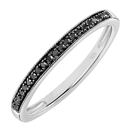 Dazzlingrock Collection Round Black Diamond Stackable Wedding Band for Women (0.10 ctw, Color Black, Clarity Opaque) in 925 Sterling Silver
