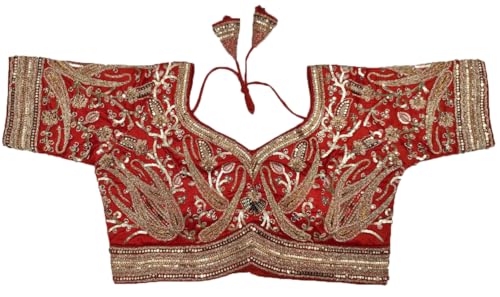 Image of Pujia Mills Women's Readymade Bridal Blouse Embroidery Copper Coding Glitter Sequence Thread Work Indian Ethnic Designer Stitched Half Sleeve Blouse Readymade for Women Saree Bridal Lehenga Choli