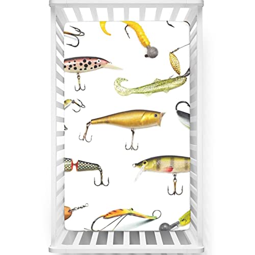 Image of Fishing Themed Fitted Crib Sheet,Soft & Stretchy Fitted Crib Sheet - Baby Crib Sheets for Girl or Boy,Multicolor,28“ x52“