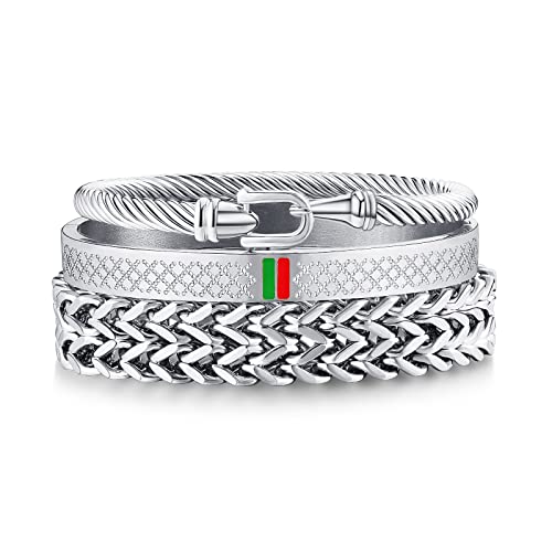 WFYOU Stainless Steel Gold Bracelets for Men Cuff Bracelet Mens Jewelry Set