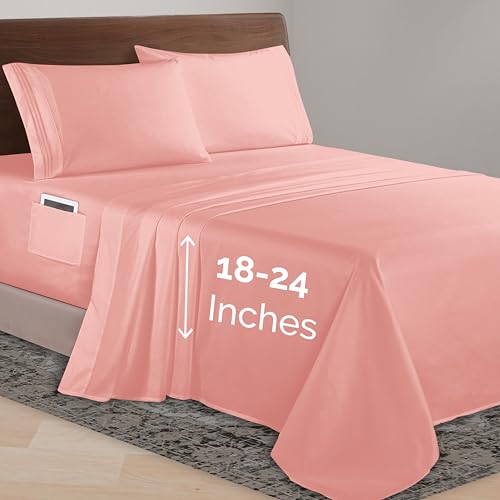 Elegant Comfort Luxurious 1500 Premium Hotel Quality Microfiber 4-Piece Sheet Set, 18-24 Inches Deep - Extra Deep Pocket Sheets - Ultra Soft 4PC Deep Pocket Sheets, Twin/Twin XL, Dusty Rose