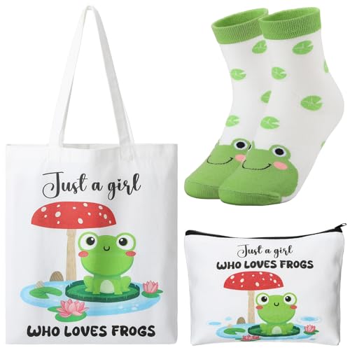 ViEinkaufen Frog Gifts for Girls Women Tote Bag Makeup Bag and Socks
