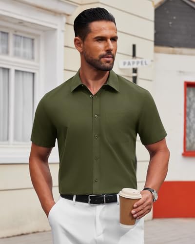 Image of Alimens & Gentle Men's Short Sleeve Dress Shirts Wrinkle Free Untucked Casual Button Down Shirt