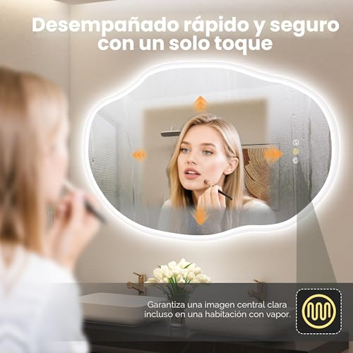 Miniatura 2 de S Bagno Irregular Espejo Baño Con Luz 60x90cm, Espejo Baño Led Bluetooth, Antivaho, 3000k-6500k, Regulable, Memoria, Cristal Templado Hd, Ip44, Horizontal O Vertical