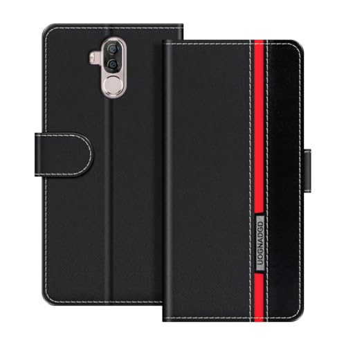 UOGNADGD Lederhülle Kompatibel mit Ulefone Power 3 Klappbares Portemonnaie-Hülle mit Magnetverschluss Ständer & Kartenfächern stoßfestem Schutz (Schwarz)