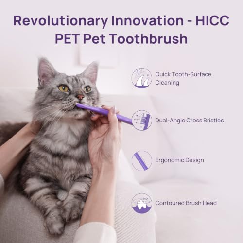 Image of HICC PET Toothbrush for Cats & Small Dogs,Ergonomic Pet Toothbrush for Easy Teeth Cleaning,Gentle on Gums, Cat & Dog Oral Care - Toothpaste Not Included