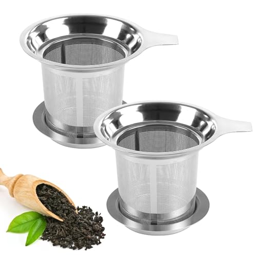 MEETOZ Tea Infuser, 2 Pcs Extra Fine Mesh Tea Strainer with Lid, Stainless Steel Tea Steeper Diffuser with Large Capacity Tea Basket and Lid, Fits Teapots, Mugs, Cups