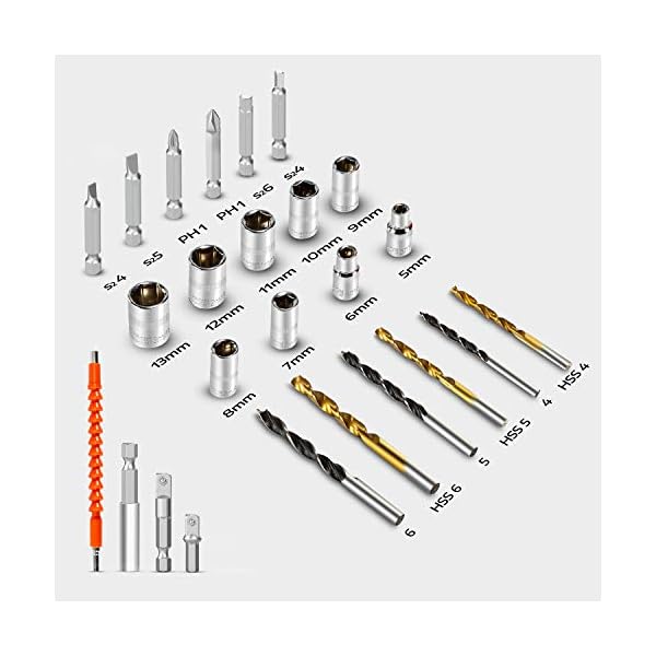 OUBEL Bürstenloser Akkuschrauber, 20V 60Nm Akku Bohrschrauber Brushless Set 25Pcs, Bohrschrauber, 60Min Ladegerät… – Bild 7