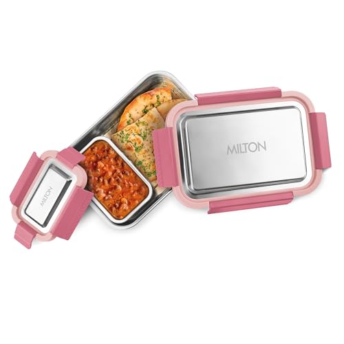 Image of MILTON Modern Meal Sr. Stainless Steel Tiffin, Set of 2 (950 ml,150 ml), Pink | Food Grade | BPA Free | Refrigerator Safe | Odour Free I Durable and Stylish Lunch Box for Home, Office & Travel