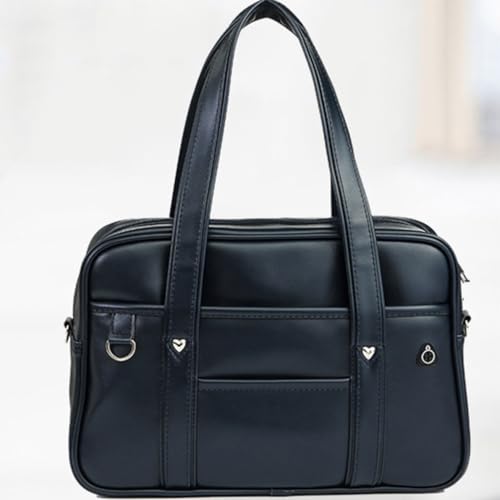 wueiooskj Japanische Handtasche für die Schule, hergestellt aus hochwertigem Leder, großes Fassungsvermögen, wasserdichtes PU, japanische lässige PU Umhängetasche, Schwarz, mittelgroß