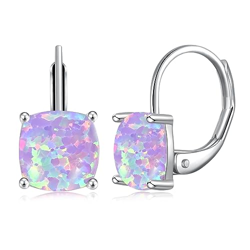 CiNily Leverback Dangle Earrings for Women Girls Hypoallergenic,14K Gold Plated Pendant Earrings Square Opal Hoops Hanging Lever Earrings Fashion Jewelry Gifts for Sensitive Ears