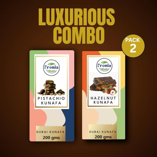 Image of Fronia Kunafa Chocolate Combo Pack Dubai Style - Pistachio & Hazelnut Kunafa Chocolate Dessert, Milk Chocolate with Creamy Pistachio & Hazelnut Filling & Crunchy Kunafa Layers | 200g Each